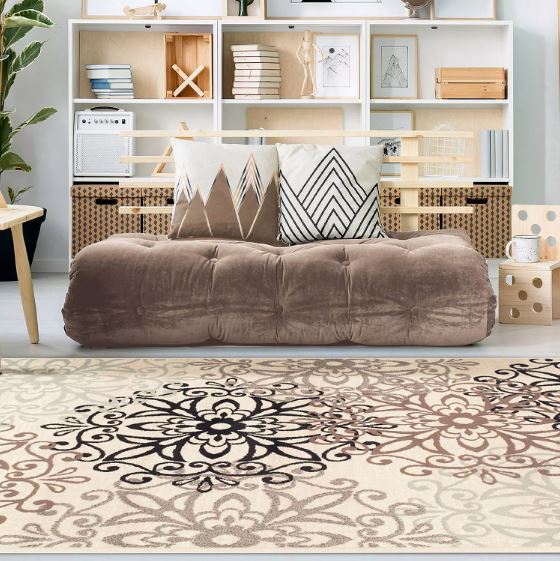8' Round Superior Leigh Modern Floral Medallion Indoor Area Rug