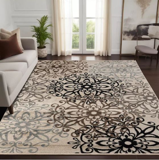 8' Round Superior Leigh Modern Floral Medallion Indoor Area Rug