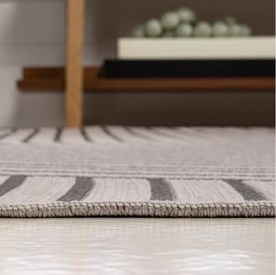 5' x 7.6', Dark Gray/Cream, Mid-Century Modern Curve Stripe Reversible Machine-Washable Indoor/Outdoor Area Rug