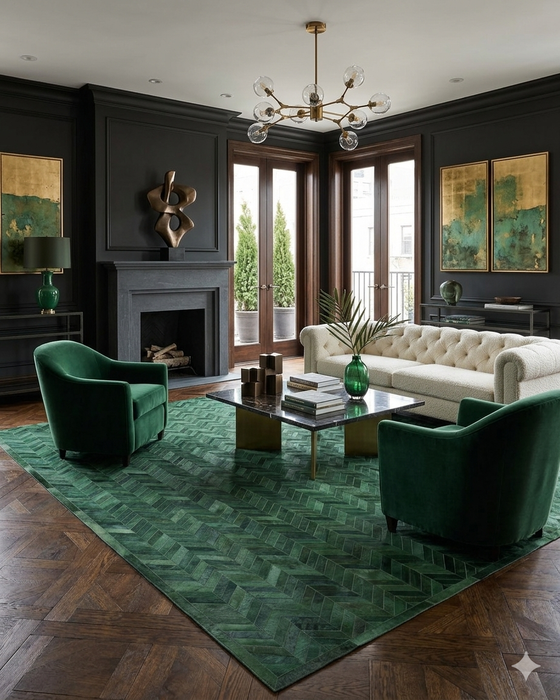 9' x 12' Green Meir Handmade Contemporary Cowhide Area Rug