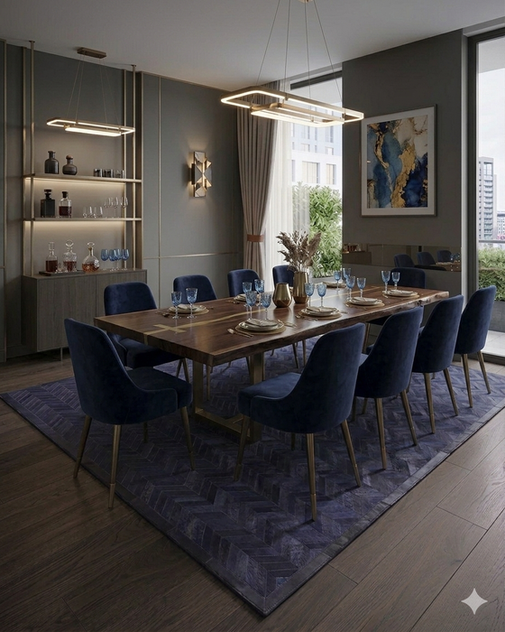 9' x 12' Blue Meir Handmade Contemporary Cowhide Area Rug