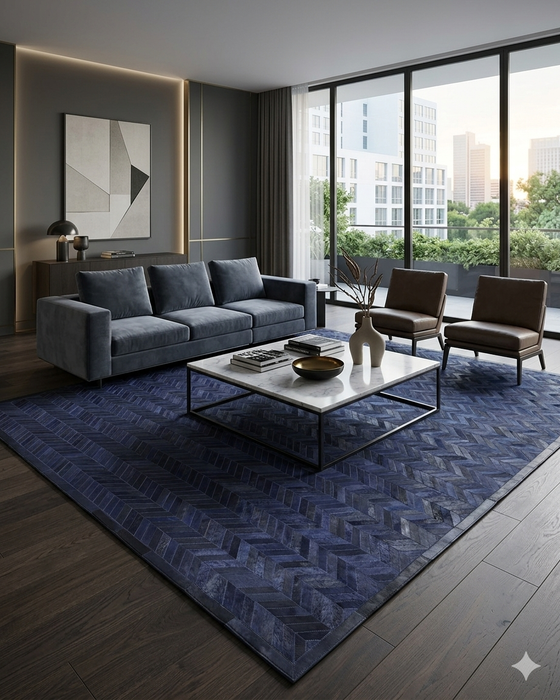 9' x 12' Blue Meir Handmade Contemporary Cowhide Area Rug