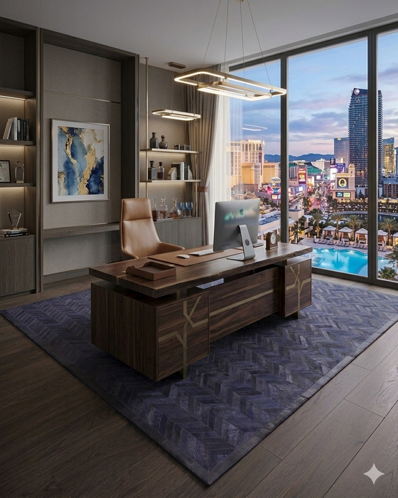 9' x 12' Blue Meir Handmade Contemporary Cowhide Area Rug