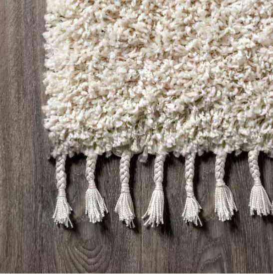 5 ft. x 8 ft. Mercer Shag Plush Tassel Cream Area Rug