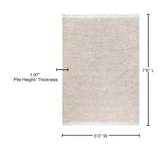 5 ft. x 8 ft. Mercer Shag Plush Tassel Cream Area Rug