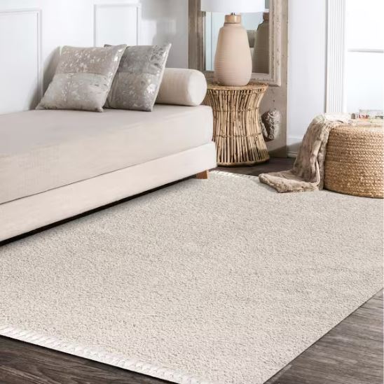 5 ft. x 8 ft. Mercer Shag Plush Tassel Cream Area Rug