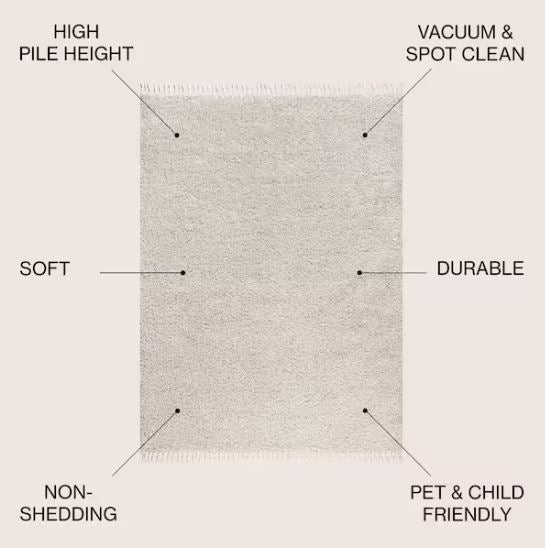 5 ft. x 8 ft. Mercer Shag Plush Tassel Cream Area Rug