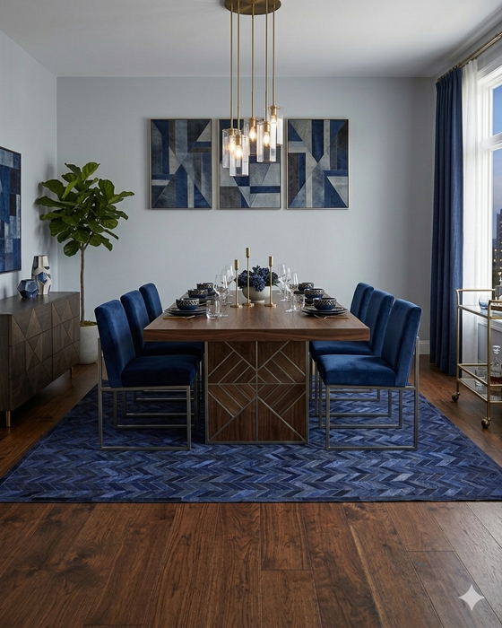 8' x 10' Blue Meir Handmade Contemporary Cowhide Area Rug