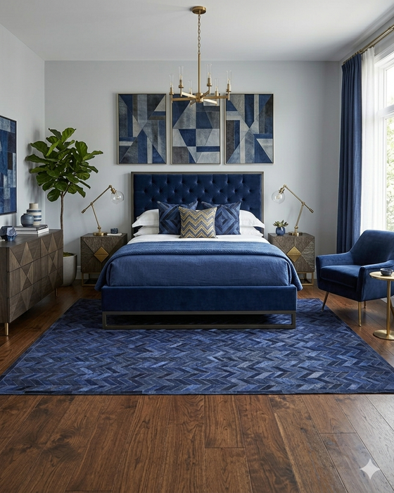 8' x 10' Blue Meir Handmade Contemporary Cowhide Area Rug