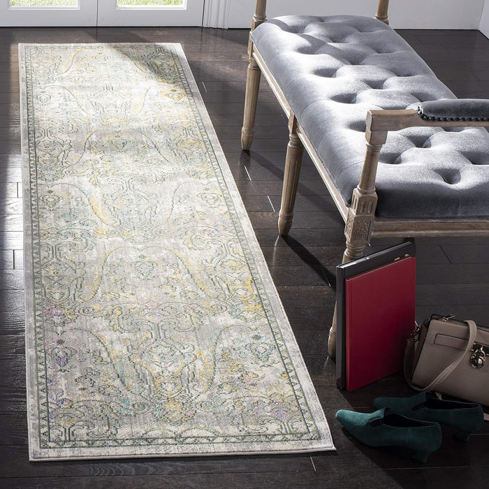 SAFAVIEH Mystique Collection Runner Rug - 2'3" x 8', Grey & Multi, Oriental Boho Distressed Design, Non-Shedding & Easy Care, Ideal for High Traffic Areas in Living Room, Bedroom (MYS925R)