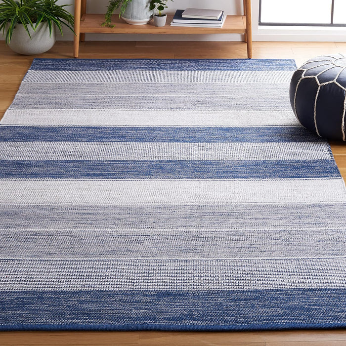 SAFAVIEH Striped Kilim Collection Accent Rug - 3' x 5', Grey & Blue, Flat Weave Cotton Design, Easy Care, Ideal for High Traffic Areas in Entryway, Living Room, Bedroom (STK804M)