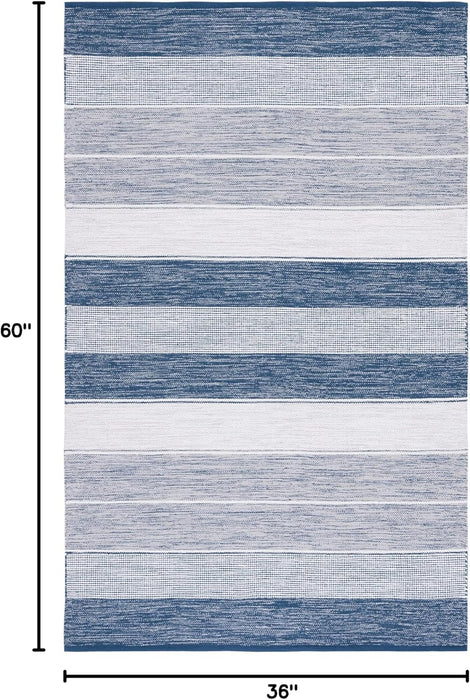 SAFAVIEH Striped Kilim Collection Accent Rug - 3' x 5', Grey & Blue, Flat Weave Cotton Design, Easy Care, Ideal for High Traffic Areas in Entryway, Living Room, Bedroom (STK804M)