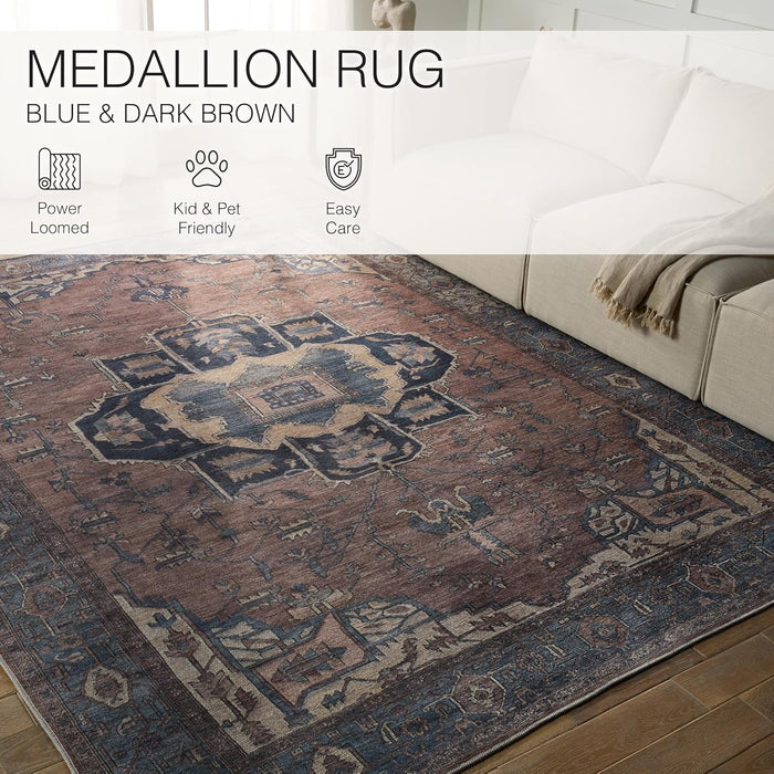 Size 10'6" x 14' Jaipur Living Soft Large Area Rug, Boho, Blue/Dark Brown