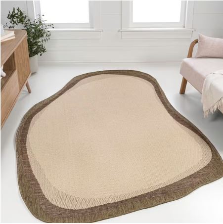 Wyatt Modern Rustic Abstract Beige/Brown 5 ft. x 8 ft. Indoor/Outdoor Shaped Area Rug