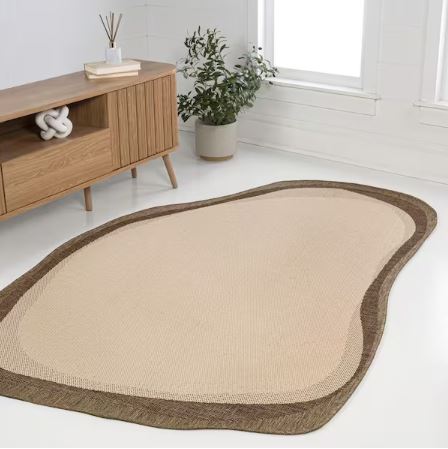 Wyatt Modern Rustic Abstract Beige/Brown 5 ft. x 8 ft. Indoor/Outdoor Shaped Area Rug
