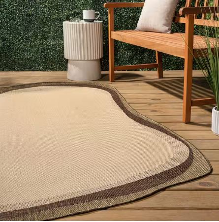 Wyatt Modern Rustic Abstract Beige/Brown 5 ft. x 8 ft. Indoor/Outdoor Shaped Area Rug