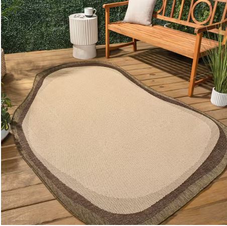 Wyatt Modern Rustic Abstract Beige/Brown 5 ft. x 8 ft. Indoor/Outdoor Shaped Area Rug