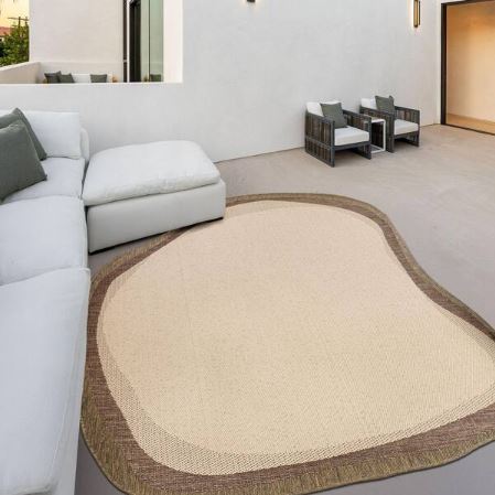 Wyatt Modern Rustic Abstract Beige/Brown 5 ft. x 8 ft. Indoor/Outdoor Shaped Area Rug