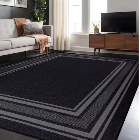 5 X 7 Black Carmel Bordered Non Slip Indoor Area Rug