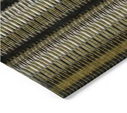 Brown, Ivory, Black 8 ft. x 10 ft. Woven Striped Polyester Rectangle Indoor / Outdoor Area Rug