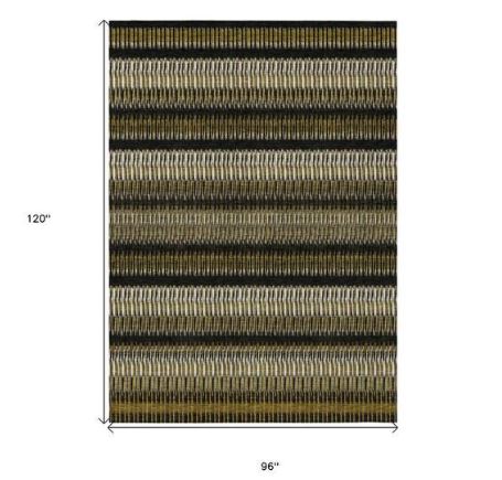 Brown, Ivory, Black 8 ft. x 10 ft. Woven Striped Polyester Rectangle Indoor / Outdoor Area Rug