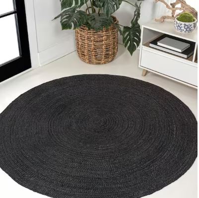 Zara Braided Coastal Cottage Round Jute Black 6 ft. Round Area Rug