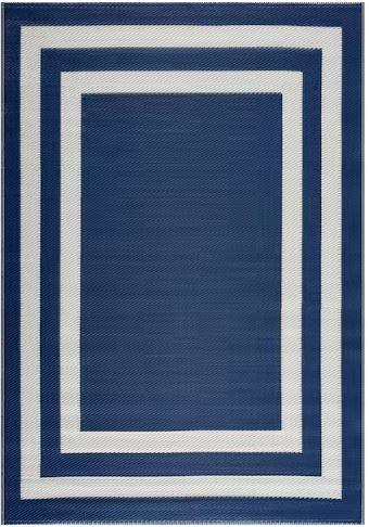 Paris Navy Creme 8 ft. x 10 ft. Modern Plastic Indoor/Outdoor Area Rug