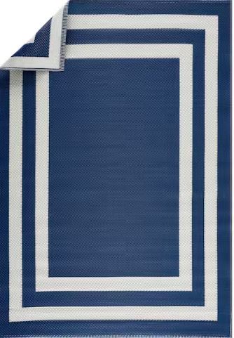 Paris Navy Creme 8 ft. x 10 ft. Modern Plastic Indoor/Outdoor Area Rug