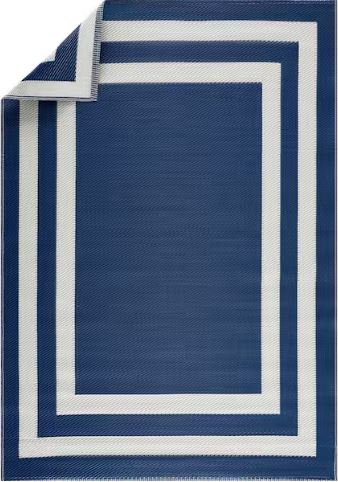 Paris Navy Creme 5 ft. x 7 ft. Modern Plastic Indoor/Outdoor Area Rug