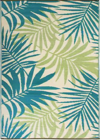 Hawaii Green 8 ft. x 10 ft. Modern Floral Reversible Plastic Outdoor Area Rug