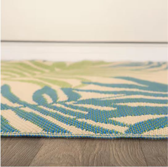Hawaii Green 8 ft. x 10 ft. Modern Floral Reversible Plastic Outdoor Area Rug
