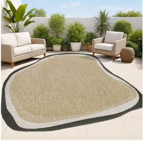 Wyatt Modern Rustic Abstract Brown/Black 4 ft. x 6 ft. Indoor/Outdoor Shaped Area Rug