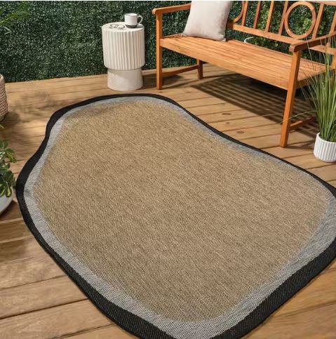 Wyatt Modern Rustic Abstract Brown/Black 4 ft. x 6 ft. Indoor/Outdoor Shaped Area Rug