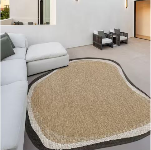 Wyatt Modern Rustic Abstract Brown/Black 4 ft. x 6 ft. Indoor/Outdoor Shaped Area Rug
