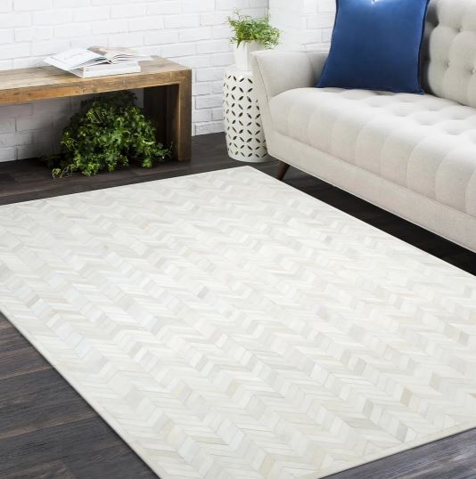 10' x 14' Cream Ivory Meir Handmade Contemporary Cowhide Area Rug