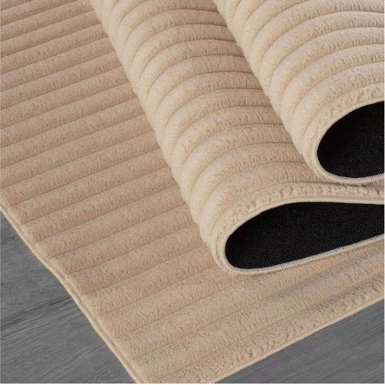 UltraPlush Touch 8 ft. x 10 ft. Beige Non-Slip Rubber Back Washable Polyester Stripes Indoor Area Rug