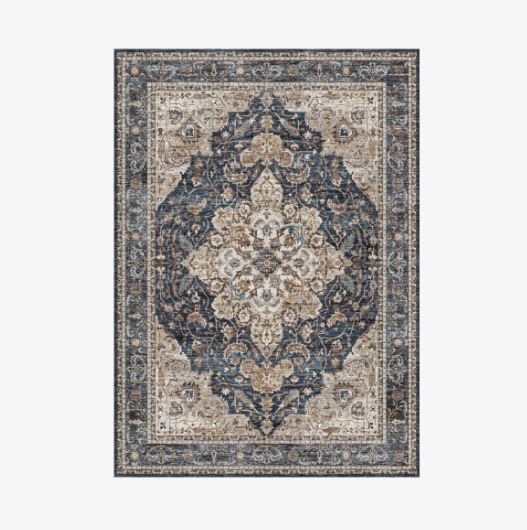 8' x 10' Soft Vintage Floral Non-Slip Washable Area Rug For Living Room, Bedroom Navy