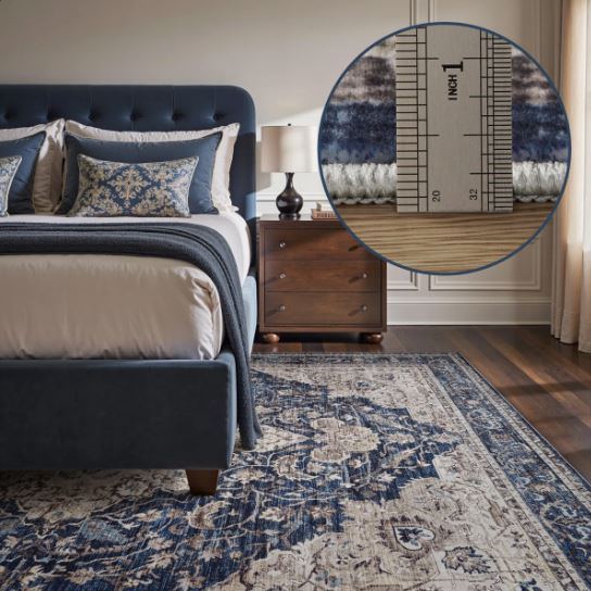 8' x 10' Soft Vintage Floral Non-Slip Washable Area Rug For Living Room, Bedroom Navy
