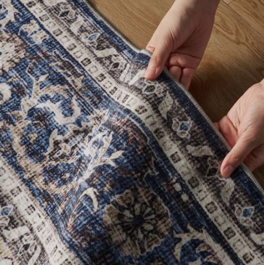 8' x 10' Soft Vintage Floral Non-Slip Washable Area Rug For Living Room, Bedroom Navy