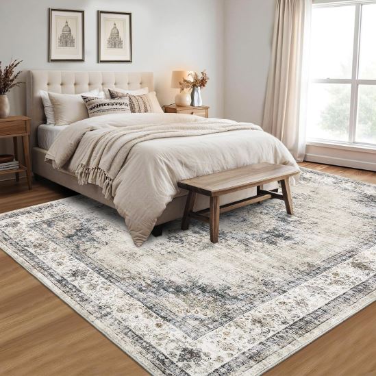 10' × 13' Extra Large Area Rug Washable Living Room Rug Ultra Soft Thin Non-Slip Backing Vintage Floor Cover Foldable Stain Resistant Retro Carpet for Bedroom Dining Room,Sage