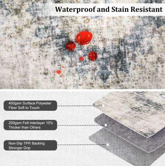 10' × 13' Extra Large Area Rug Washable Living Room Rug Ultra Soft Thin Non-Slip Backing Vintage Floor Cover Foldable Stain Resistant Retro Carpet for Bedroom Dining Room,Sage