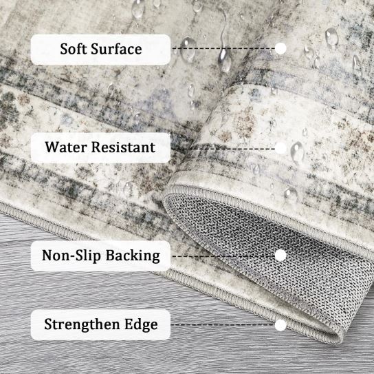 10' × 13' Extra Large Area Rug Washable Living Room Rug Ultra Soft Thin Non-Slip Backing Vintage Floor Cover Foldable Stain Resistant Retro Carpet for Bedroom Dining Room,Sage