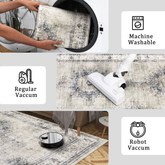 10' × 13' Extra Large Area Rug Washable Living Room Rug Ultra Soft Thin Non-Slip Backing Vintage Floor Cover Foldable Stain Resistant Retro Carpet for Bedroom Dining Room,Sage