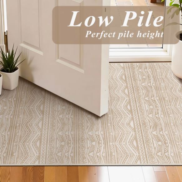 Size 3' x 16' Rug Runners Washable - Moroccan Hallway Runner Rug Non Slip Kitchen Runner Low Pile Soft Indoor Floor Mat Front Door for Bedroom Entryway Laundry Beige