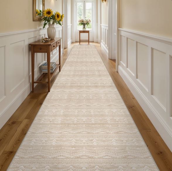 Size 3' x 16' Rug Runners Washable - Moroccan Hallway Runner Rug Non Slip Kitchen Runner Low Pile Soft Indoor Floor Mat Front Door for Bedroom Entryway Laundry Beige