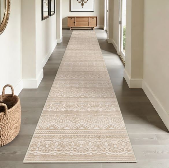Size 3' x 16' Rug Runners Washable - Moroccan Hallway Runner Rug Non Slip Kitchen Runner Low Pile Soft Indoor Floor Mat Front Door for Bedroom Entryway Laundry Beige