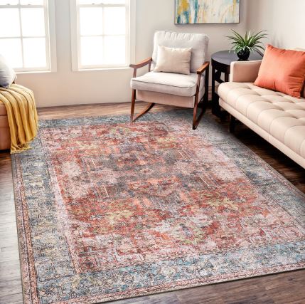 10' x 14' Vintage Inspired Distressed Machine Washable Area Rug