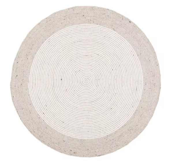 8 ft. x 8 ft. Round Braided Beige Black Striped  Area Rug