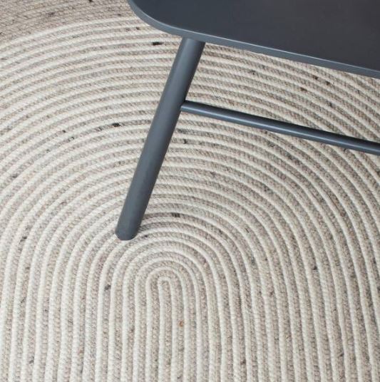 8 ft. x 8 ft. Round Braided Beige Black Striped  Area Rug