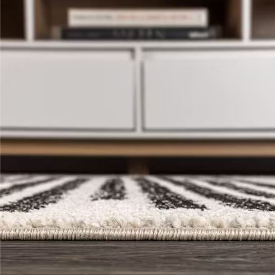 Khalil Modern Berber Stripe Cream/Black 8 ft. x 10 ft. Area Rug